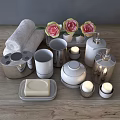 Stylish Modern Bathroom Accessories With Soap Dish Candles Towel Dispensers And Roses