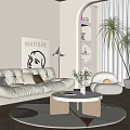Modern Cream Two Seater Sofa Living Room With Matisse Art Floor Lamp And Green Plant