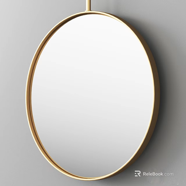 Elegant Oval Gold Framed Mirror Wall Mounted On Gray Background 3d model 