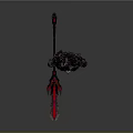 Fantasy Warrior Character With Intricate Armor Horns Weapon And Glowing Red Gems
