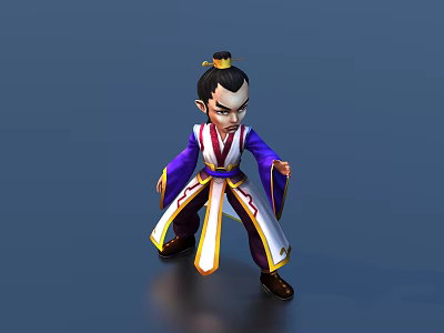 Cartoon Game Film Character In Purple White Robe With Yellow Hair Crown Standing Pose 3d model
