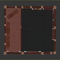 Cartoon Scenario With Wooden Structure Red Frame Black Floor Interior Shelves And Door
