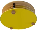 Technology Exhibition Hall Showcasing Yellow Circular Multi Layered Exhibit With Supportive Base