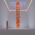 Tall Red Decorative Ornament Set In White Room Interior With Chinese Characters