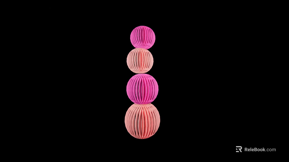 Four Vibrant Pink And Orange Decorative Lanterns Stacked On Black Background 3d model 