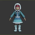 Animated Cartoon Girl Character 3D Rendered With Blue Coat White Trim Pink Hair And Boots
