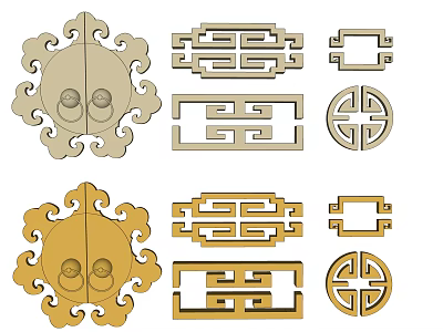 Decorative Chinese Style Furniture Handles With Various Patterns And Two Gold Tones 3d model