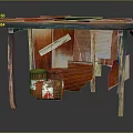 Rustic Wooden Cabin Structure With Corrugated Metal Roof Weathered Planks And Decorative Barrel