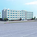 Modern Multi Story School Building With Large Windows Green Plants And Open Space