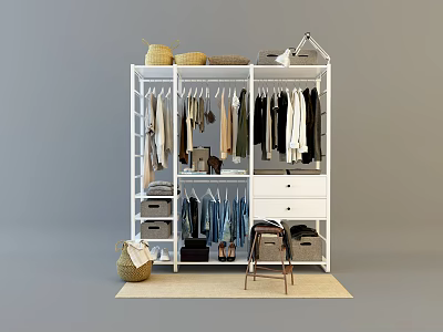 Organized Open Wardrobe Design With Hanging Rails Storage Drawers And Clothing Organizers 3d model