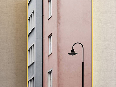 Modern Architectural Painting Simple Red Bedroom Building Street Light Decoration Painting model