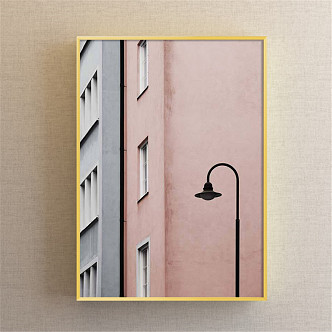 Modern Architectural Painting Simple Red Bedroom Building Street Light Decoration Painting 3d model