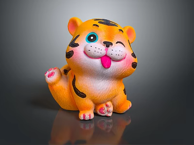 Cute Orange Tiger Doll With Black Stripes Smiling Face And Pink Paws 3d model