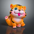 Cute Orange Tiger Doll With Black Stripes Smiling Face And Pink Paws
