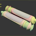 Transparent Cylindrical Weapon Projectiles With Copper Gold Decorative Accents And Shiny Surface On Dark Background