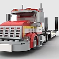 Red Building Blocks Truck With Detailed Cab And Flatbed Trailer Design
