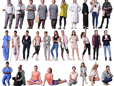 Diverse Group of People in Various Poses Standing Sitting and Different Activities 3d model