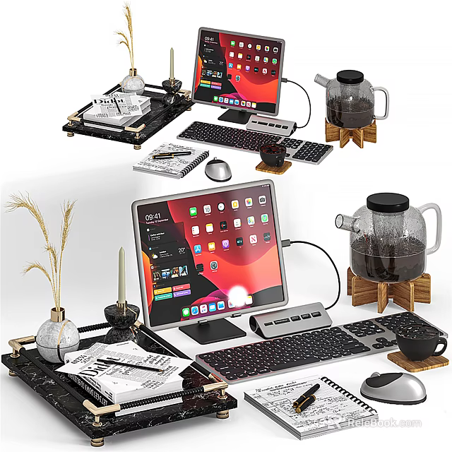 Sleek Modern Laptop Workstation Setup With Keyboard Mouse And Desk Accessories 3d model 