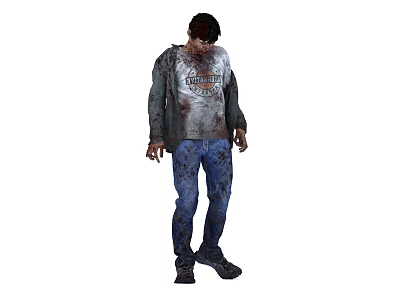 Undead Zombie Character With Tattered Gray Shirt And Bloodstained Blue Jeans 3d model
