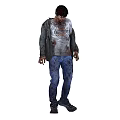 Undead Zombie Character With Tattered Gray Shirt And Bloodstained Blue Jeans