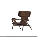 Brown Leather Leisure Chair With Curved Wooden Arms And Retro Design