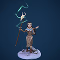 Mystical Tribal Character With Antlered Staff And Green Spirit Smoke Casting Spell