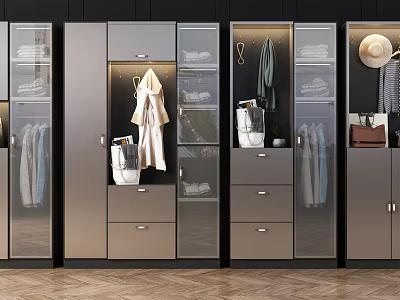 Modern Wardrobe Design With Glass Doors Drawers Hanging Clothes And Storage 3d model