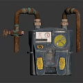 Vintage Mechanical Decorative Device With Blue Body Copper Pipes And Yellow Gauge Details