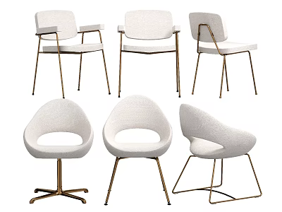 Modern Elegant Dining Chairs With White Upholstery And Gold Metal Legs In Various Designs 3d model