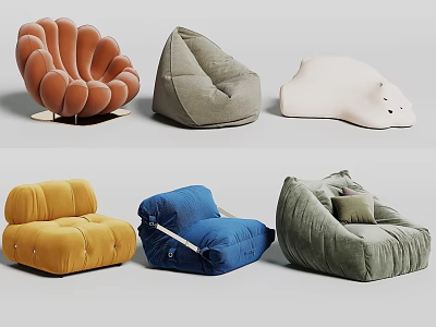 Stylish Modern Bean Bag Chairs With Various Colors And Unique Designs For Living Room 3d model