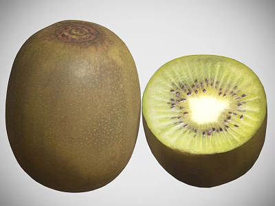 Fresh Kiwi Fruit Showing Whole Fruit And Sliced Green Flesh With Seeds 3d model