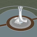 Contemporary White Tower With Lotus Shaped Top On Waterfront Platform Design