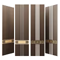 Brown Room Divider With White Vertical Stripes And Golden Decorative Patterns For Home Interior