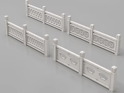 White Carved Decorative Railings With Intricate Patterns For Traditional Architecture 3d model