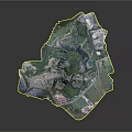 Detailed 3D Mountainous Terrain Model Featuring Vegetation Roads And Water Bodies