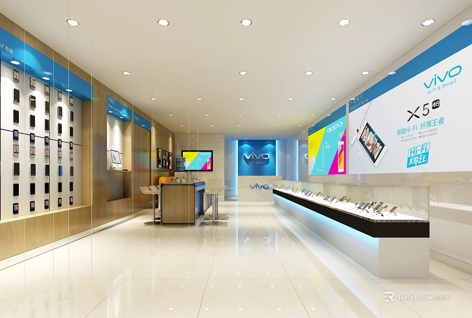Modern Digital Store Interior With Display Shelves Mobile Phones And Screen Bright Lighting 3d model 