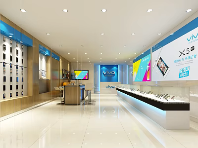 Modern Digital Store Interior With Display Shelves Mobile Phones And Screen Bright Lighting 3d model