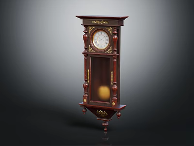 Classic Wooden Grandfather Clock With Carved Details And Glass Door Design 3d model