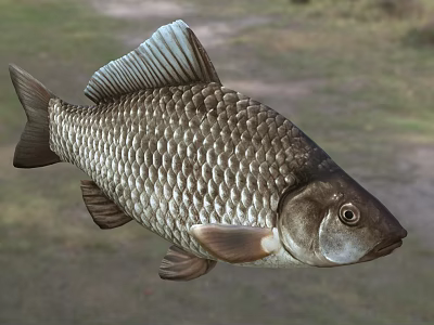 Close Up Common Carp With Detailed Scales Silver Brown Body Natural Freshwater Aquatic Animal 3d model