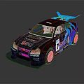 Black Racing Car With Blue Accents SAHARA Logo Number 7 And Rear Spoiler