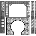 Chinese Style Carved Lattice Room Dividers With Circular Arch And Geometric Patterns