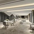 Modern Hotel Public Lounge Interior With Geometric Walls Comfortable Sofas And Ambient Lighting