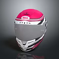 Bell Pink And White Racing Helmet With Black Stripes And Transparent Visor