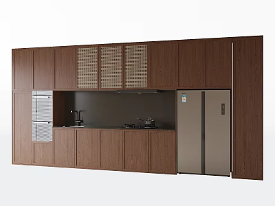Modern Kitchen Sideboard With Wooden Cabinets Lattice Doors And Stainless Steel Appliances 3d model