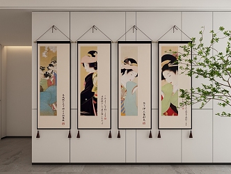 Japanese Decorative Hanging Paintings 3d model