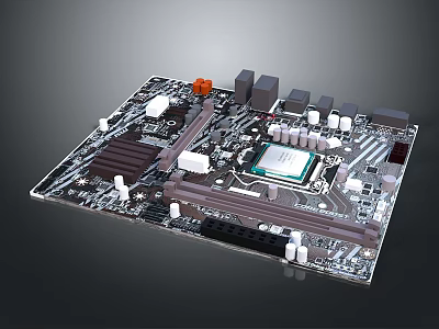 High Performance Computer Motherboard With CPU Socket RAM Slots And Circuit Components 3d model