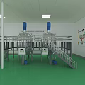 Industrial Processing Plant Interior With Stainless Steel Reactors Green Floor And Control Panels