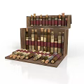 Wooden Two Tiered Wine Rack Displaying Red Wine Bottles On Upper And Lower Shelves