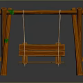 Wooden Outdoor Playground Swing Set With Green Accents And Hanging Seat