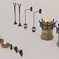 Medieval Outdoor Decorative Lanterns Torches And Stone Fire Bowls With Flames